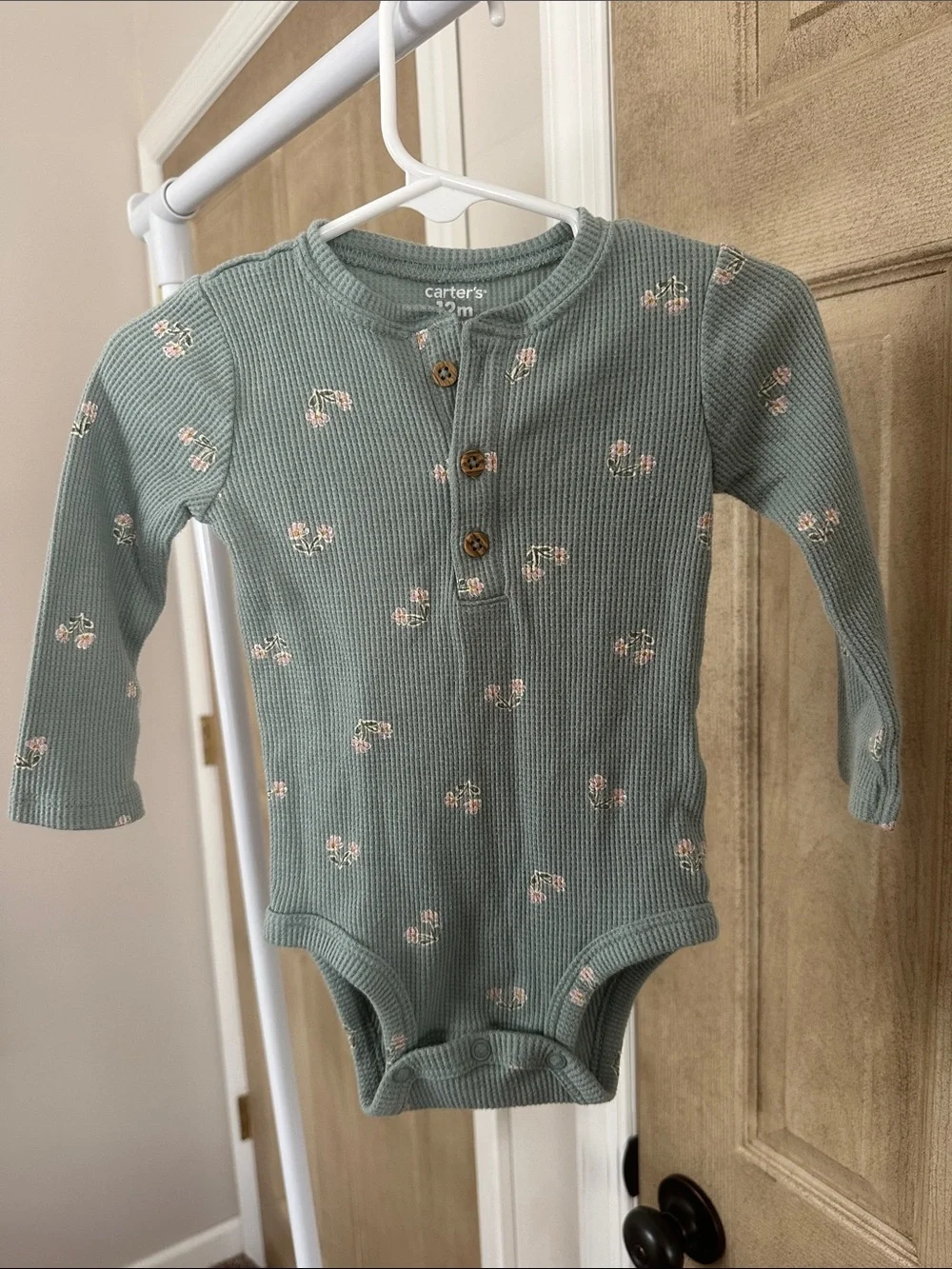 Carter's Sage Green Floral Ribbed Long-Sleeve Bodysuit